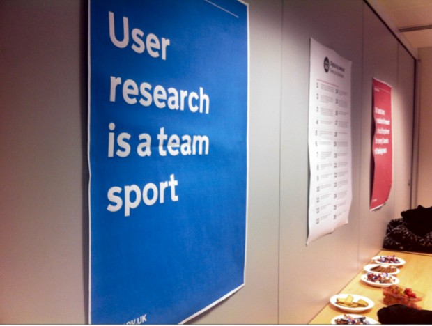 GDS poster featuring the statement, user research is a team sport.