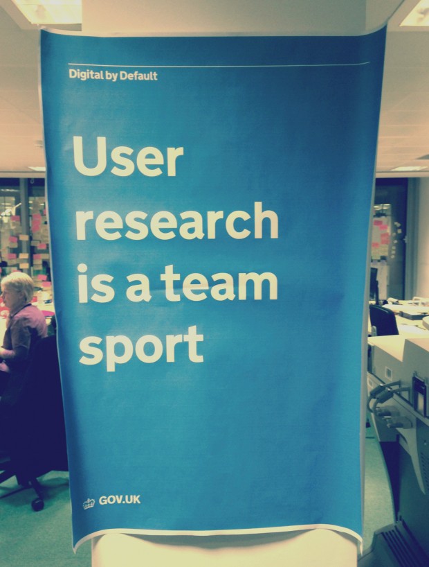 GDS poster with the statement, user research is a team sport.