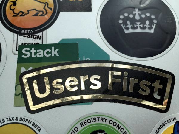 Users first sticker on a laptop 