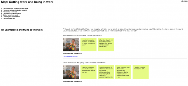 Map of user needs around getting work and being in work
