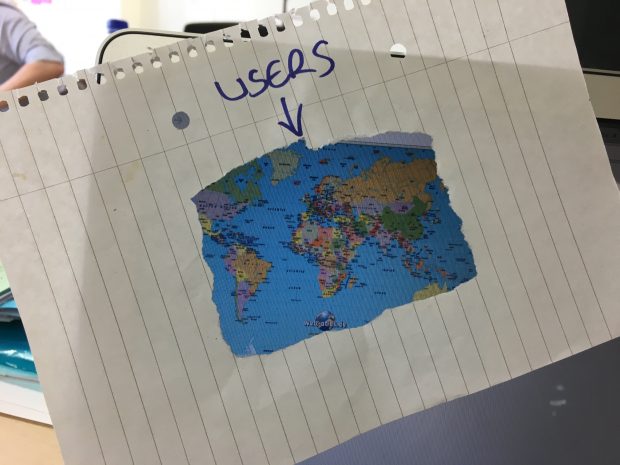An image with text saying users pointing at a world map