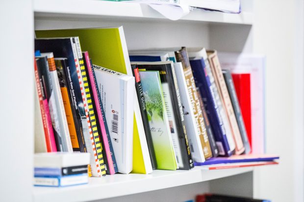 A row of books on a shelf