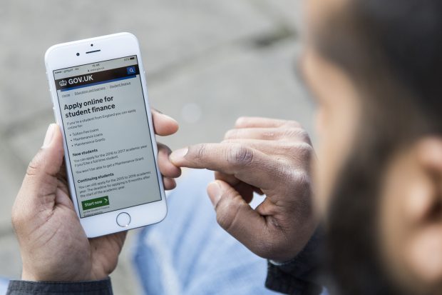 A mobile phone using the 'Apply online for student finance' service