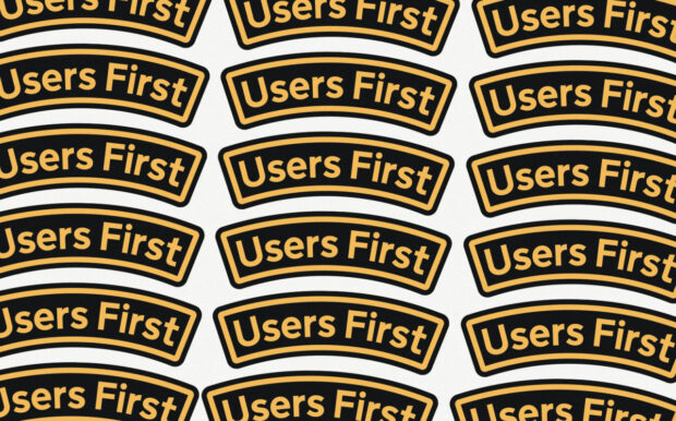 Stickers saying Users First